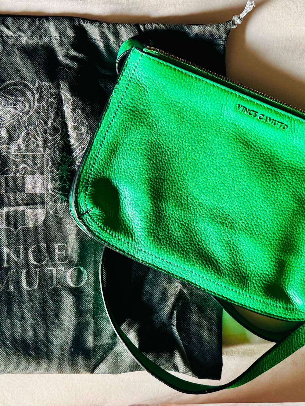 Vince Camuto Kelly Green Pebbled Leather Crossbody